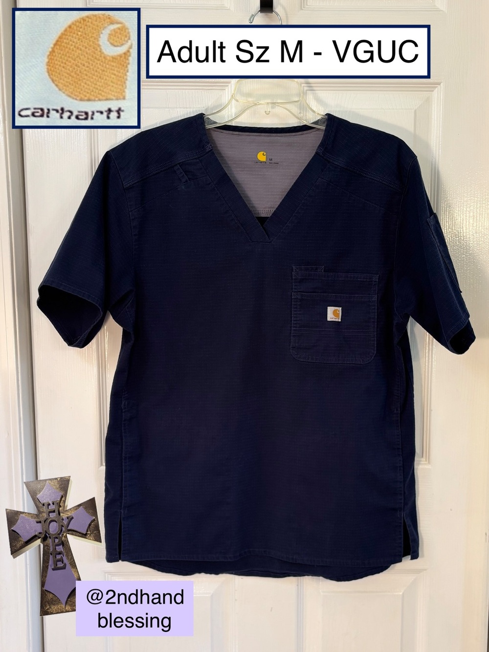 VGUC Carhartt Men’s Navy V-Neck Scrub Top Ripstop, Sz M